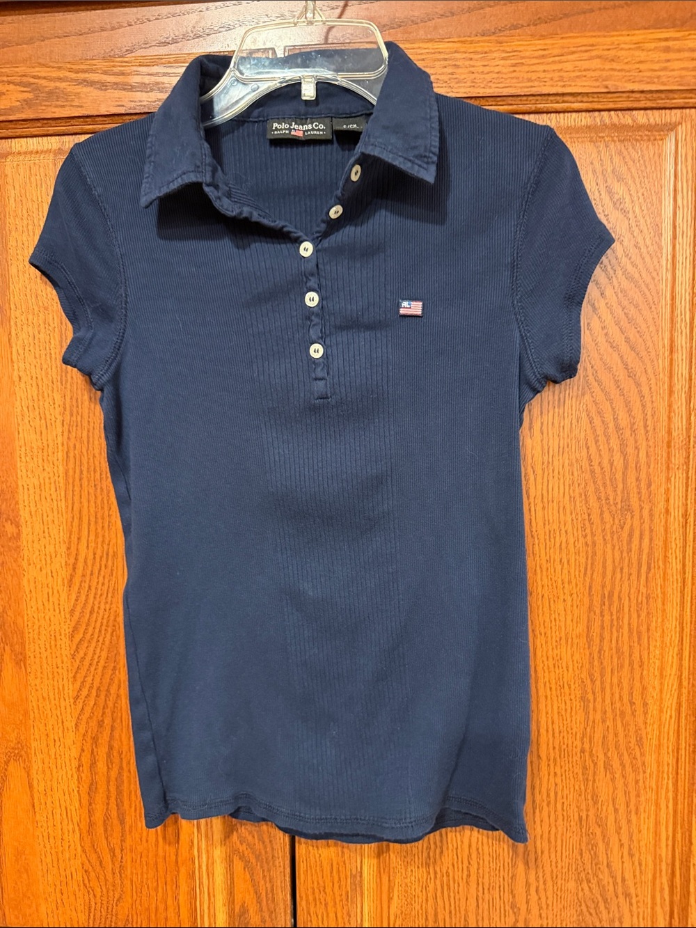 Ralph Lauren Navy Short-Sleeve Ribbed Polo with Flag Patch